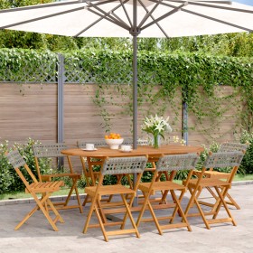 Sillas de jardín plegables 8 uds madera maciza y ratán PE gris de , Sillas de jardín - Ref: Foro24-3214597, Precio: 305,14 €,...