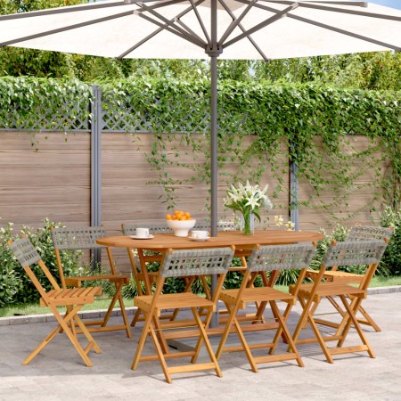 Sillas de jardín plegables 8 uds madera maciza y ratán PE gris de , Sillas de jardín - Ref: Foro24-3214597, Precio: 305,14 €,...