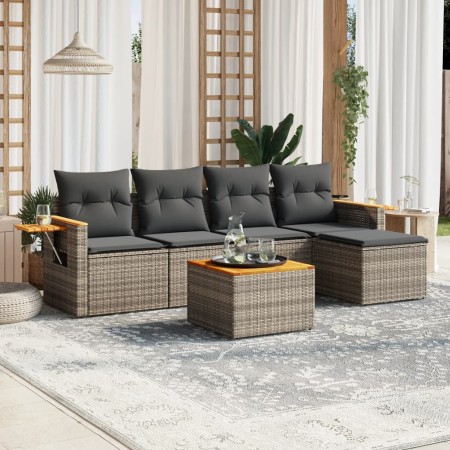 Set de muebles de jardín 6 pzas y cojines ratán sintético gris en Conjuntos de jardín | Comprar online en Foru.es