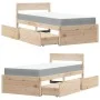 Cama con cajones y colchón madera maciza pino blanco 90x190 cm de , Camas y somieres - Ref: Foro24-3281919, Precio: 309,38 €,...
