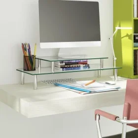 Soporte para monitor de 2 niveles vidrio transparente de vidaXL, Accesorios para monitores de ordenador - Ref: Foro24-322755,...
