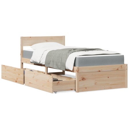 Cama con cajones y colchón madera maciza de pino 100x200 cm de , Camas y somieres - Ref: Foro24-3281904, Precio: 302,89 €, De...