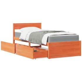 Cama con cajones y colchón madera maciza pino marrón 100x200 cm de , Camas y somieres - Ref: Foro24-3281906, Precio: 343,29 €...
