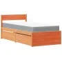 Cama con cajones y colchón madera maciza pino marrón 100x200 cm de , Camas y somieres - Ref: Foro24-3281906, Precio: 338,07 €...