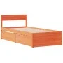 Cama con cajones y colchón madera maciza pino marrón 100x200 cm de , Camas y somieres - Ref: Foro24-3281906, Precio: 338,07 €...