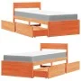 Cama con cajones y colchón madera maciza pino marrón 100x200 cm de , Camas y somieres - Ref: Foro24-3281906, Precio: 338,07 €...