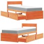Cama con cajones y colchón madera maciza pino marrón 100x200 cm de , Camas y somieres - Ref: Foro24-3281906, Precio: 343,29 €...