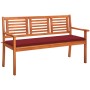 Banco de jardín 3 plazas madera maciza eucalipto y cojín 150 cm de , Bancos de jardín - Ref: Foro24-3061005, Precio: 194,50 €...