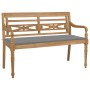 Banco Batavia madera maciza de teca con cojín gris 120 cm de , Bancos de jardín - Ref: Foro24-3062155, Precio: 219,11 €, Desc...