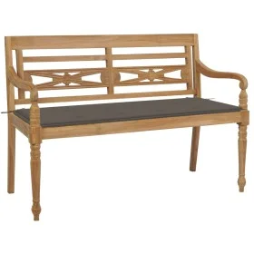 Massivholzbank Batavia aus Teakholz mit grauem Taupe-Kissen, 120 cm. von , Gartenbänke - Ref: Foro24-3062162, Preis: 223,90 €...