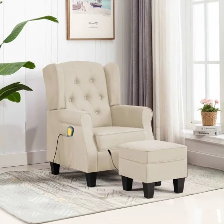 Sillón de masaje con reposapiés tela crema de vidaXL, Sillones de masaje eléctricos - Ref: Foro24-320170, Precio: 252,70 €, D...