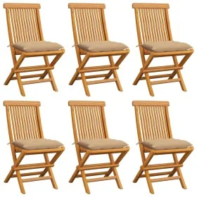 Sillas de jardín 6 uds con cojines beige madera de teca de , Sillas de jardín - Ref: Foro24-3065608, Precio: 380,07 €, Descue...