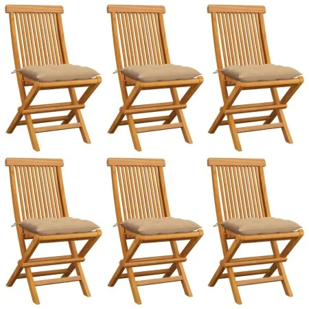 Sillas de jardín 6 uds con cojines beige madera de teca de , Sillas de jardín - Ref: Foro24-3065608, Precio: 380,07 €, Descue...