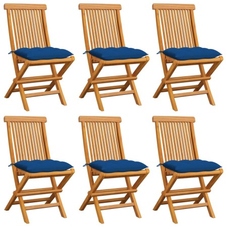 Sillas de jardín 6 uds madera maciza de teca con cojines azules de , Sillas de jardín - Ref: Foro24-3065615, Precio: 387,38 €...