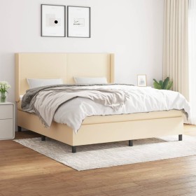 Cama box spring con colchón tela color crema 180x200 cm de , Camas y somieres - Ref: Foro24-3131294, Precio: 654,30 €, Descue...