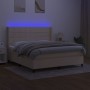 Cama box spring colchón y luces LED tela crema 180x200 cm de , Camas y somieres - Ref: Foro24-3138338, Precio: 653,65 €, Desc...