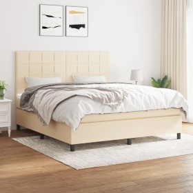 Cama box spring con colchón tela color crema 180x200 cm de , Camas y somieres - Ref: Foro24-3141798, Precio: 637,90 €, Descue...