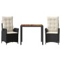 Set comedor de jardín 3 pzas con cojines ratán sintético negro de , Conjuntos de jardín - Ref: Foro24-3213085, Precio: 343,65...
