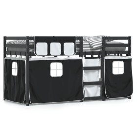 Litera con cortinas madera maciza pino blanco y negro 90x190 cm de , Camas y somieres - Ref: Foro24-3283883, Precio: 218,91 €...