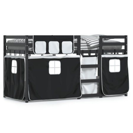 Litera con cortinas madera maciza pino blanco y negro 90x190 cm de , Camas y somieres - Ref: Foro24-3283883, Precio: 218,91 €...