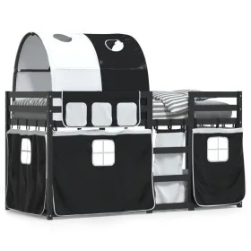 Litera con cortinas madera maciza pino blanco y negro 90x190 cm de , Camas y somieres - Ref: Foro24-3283973, Precio: 229,96 €...