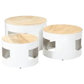 Mesas altas de bar forma tambor 3uds madera maciza mango rugosa de , Mesas auxiliares - Ref: Foro24-358934, Precio: 131,51 €,...