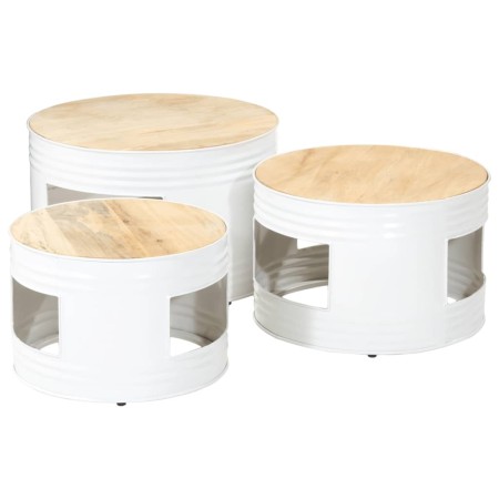 Mesas altas de bar forma tambor 3uds madera maciza mango rugosa de , Mesas auxiliares - Ref: Foro24-358934, Precio: 132,69 €,...