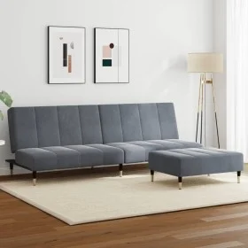 Sofá cama de 2 plazas con taburete terciopelo gris oscuro de , Sofás - Ref: Foro24-3258146, Precio: 331,87 €, Descuento: %