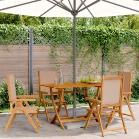 Sillas de jardín reclinables 4 uds madera maciza y tela taupe de , Sillas de jardín - Ref: Foro24-3214544, Precio: 290,98 €, ...