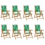 Sillas de jardín reclinables 8 uds madera maciza y tela verde de , Sillas de jardín - Ref: Foro24-3214552, Precio: 586,33 €, ...