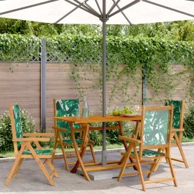 Sillas de jardín reclinables 4 uds madera maciza y tela verde de , Sillas de jardín - Ref: Foro24-3214550, Precio: 289,42 €, ...