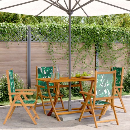 Sillas de jardín reclinables 4 uds madera maciza y tela verde de , Sillas de jardín - Ref: Foro24-3214550, Precio: 294,99 €, ...