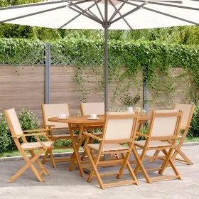 Sillas de jardín plegables 4 uds madera maciza y tela beige de , Sillas de jardín - Ref: Foro24-3214584, Precio: 380,98 €, De...