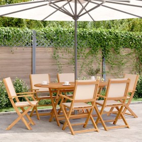 Sillas de jardín plegables 4 uds madera maciza y tela beige de , Sillas de jardín - Ref: Foro24-3214584, Precio: 388,31 €, De...
