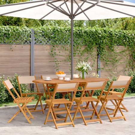 Sillas de jardín plegables 8 uds madera maciza y tela beige de , Sillas de jardín - Ref: Foro24-3214621, Precio: 332,51 €, De...