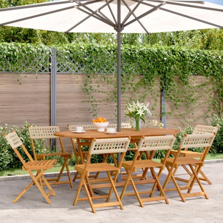 Sillas de jardín plegables 8 uds madera maciza y ratán PE beige de , Sillas de jardín - Ref: Foro24-3214600, Precio: 323,49 €...