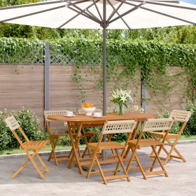 Sillas de jardín plegables 6 uds madera maciza y ratán PE beige de , Sillas de jardín - Ref: Foro24-3214599, Precio: 243,92 €...