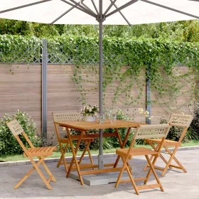 Set de comedor de jardín 5 pzas ratán PE madera maciza beige de , Conjuntos de jardín - Ref: Foro24-3281780, Precio: 268,21 €...