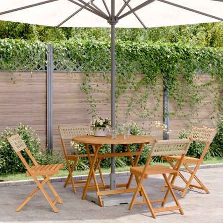 Set de comedor de jardín 5 pzas ratán PE madera maciza beige de , Conjuntos de jardín - Ref: Foro24-3281768, Precio: 289,73 €...