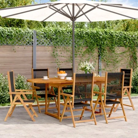 Set de comedor jardín 7 pzas polipropileno madera maciza negro de , Conjuntos de jardín - Ref: Foro24-3281721, Precio: 789,82...
