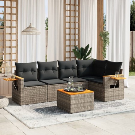 Set de muebles de jardín 6 pzas y cojines ratán sintético gris en Conjuntos de jardín | Comprar online en Foru.es