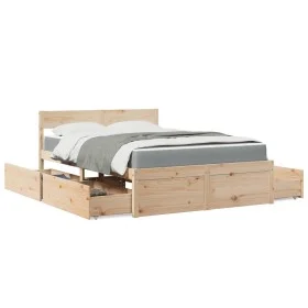 Cama con cajones y colchón madera maciza de pino 120x200 cm de , Camas y somieres - Ref: Foro24-3281901, Precio: 439,19 €, De...