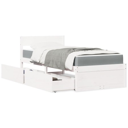 Cama con cajones y colchón madera maciza pino blanco 90x190 cm de , Camas y somieres - Ref: Foro24-3281920, Precio: 286,89 €,...