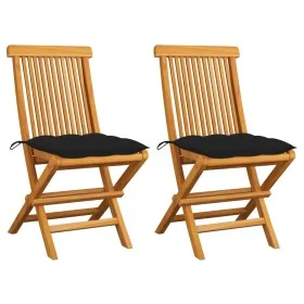 Sillas de jardín 2 uds madera maciza de teca con cojines negros de , Sillas de jardín - Ref: Foro24-3062482, Precio: 144,63 €...