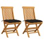Sillas de jardín 2 uds madera maciza de teca con cojines negros de , Sillas de jardín - Ref: Foro24-3062482, Precio: 142,62 €...