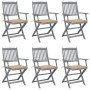 Sillas de jardín plegables 6 uds cojines madera maciza acacia de , Sillas de jardín - Ref: Foro24-3065410, Precio: 314,47 €, ...