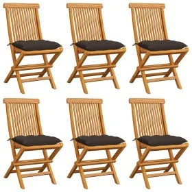 Sillas de jardín 6 uds madera maciza teca y cojines gris taupe de , Sillas de jardín - Ref: Foro24-3065613, Precio: 380,07 €,...