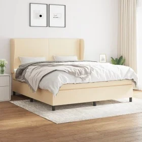 Cama box spring con colchón tela color crema 180x200 cm de , Camas y somieres - Ref: Foro24-3127826, Precio: 642,21 €, Descue...