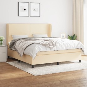 Cama box spring con colchón tela color crema 180x200 cm de , Camas y somieres - Ref: Foro24-3127826, Precio: 661,22 €, Descue...