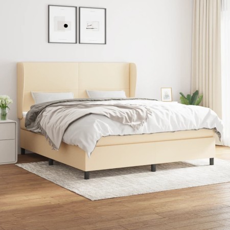 Cama box spring con colchón tela color crema 180x200 cm de , Camas y somieres - Ref: Foro24-3127826, Precio: 661,22 €, Descue...